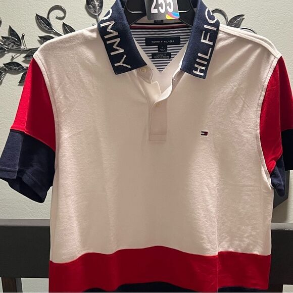 NWOT Tommy Hilfiger Red, White & Blue Polo Shirt Medium #255 - Picture 1 of 7
